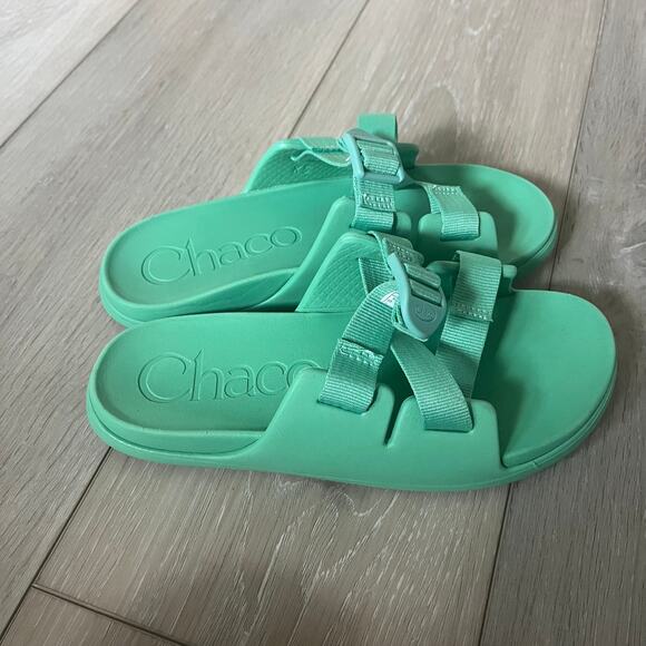 Kid's Chaco Youth US 5 'Chillos' Slide Sandal Jade Green Adjustable Closure - Picture 2 of 7